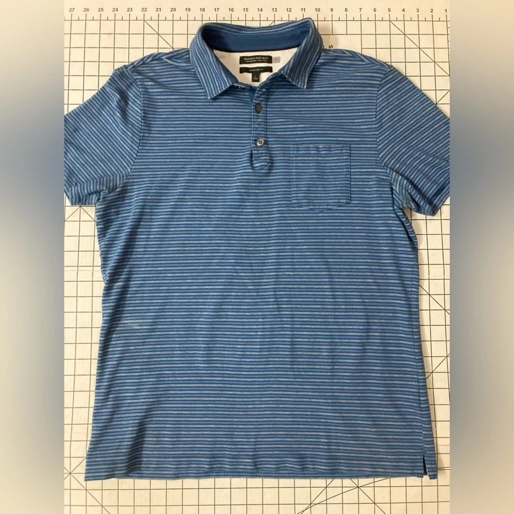Banana Republic Men’s‎ Large Blue Standard Fit Performance Pique Polo Shirt